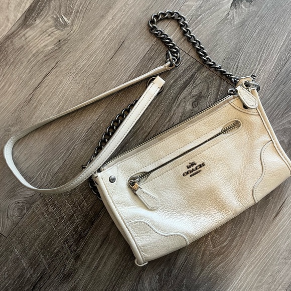 Coach Mickie Leather White Crossbody Chain Mini Purse Small Handbag Off White - Picture 3 of 13